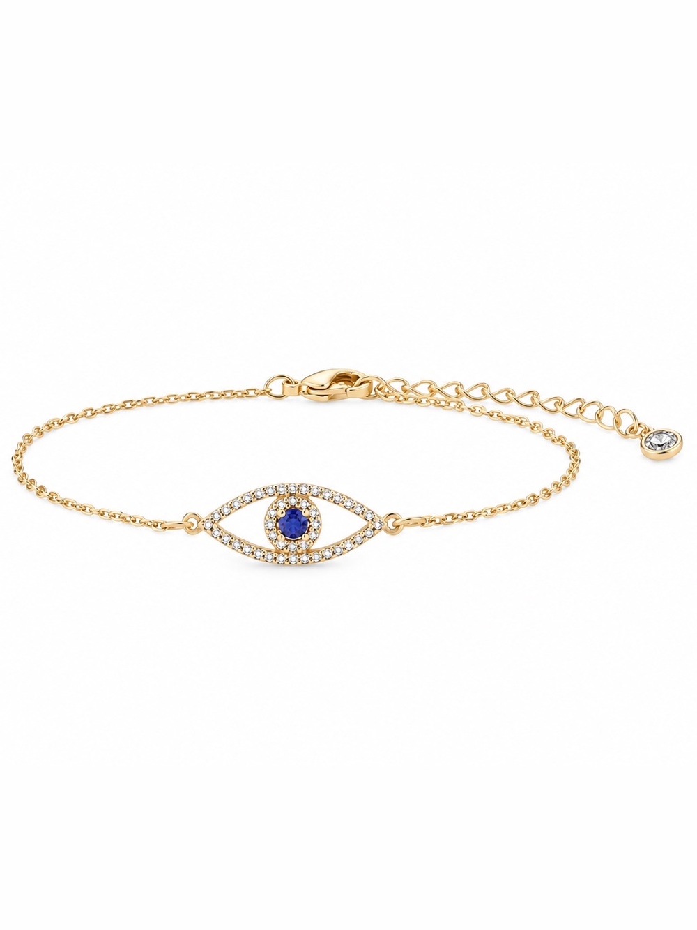 Gold Plated Evil Eye Chain Bracelet Gold Blue One Size | Dainty Pavé Cubic Zirco